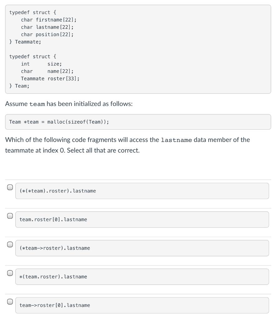 Solved typedef struct { char firstname [22]; char lastname | Chegg.com