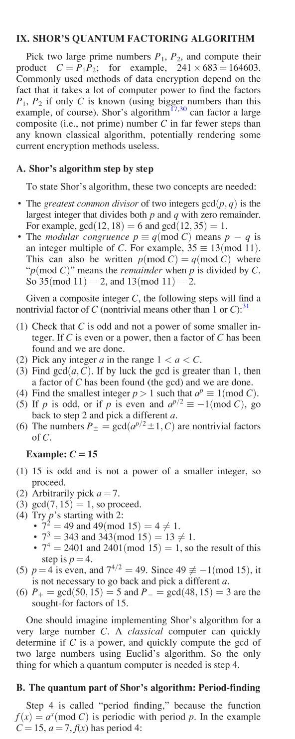 Solved IX. SHOR'S QUANTUM FACTORING ALGORITHM Pick two large | Chegg.com