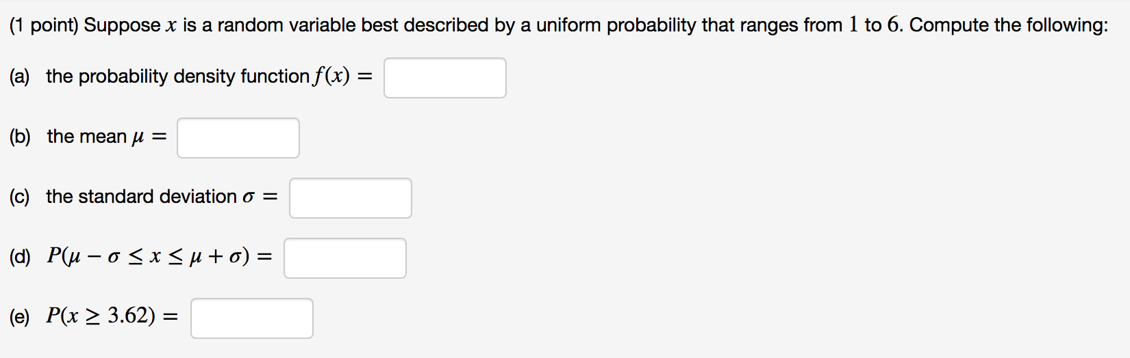 Solved (1 point) Suppose x is a random variable best | Chegg.com