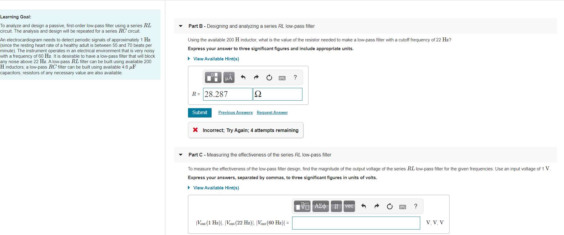Solved Learning Goal: To analyze and design a passive, | Chegg.com