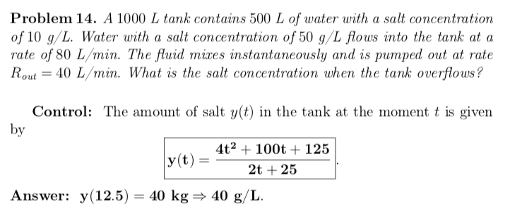 Solved Problem 14 A 1000 L Tank Contains 500 L Of Water Chegg Com