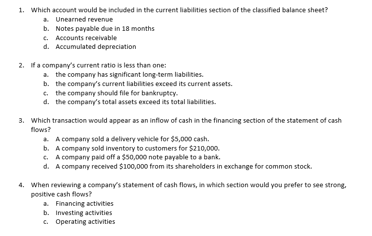 Solved 1. Which account would be included in the current | Chegg.com