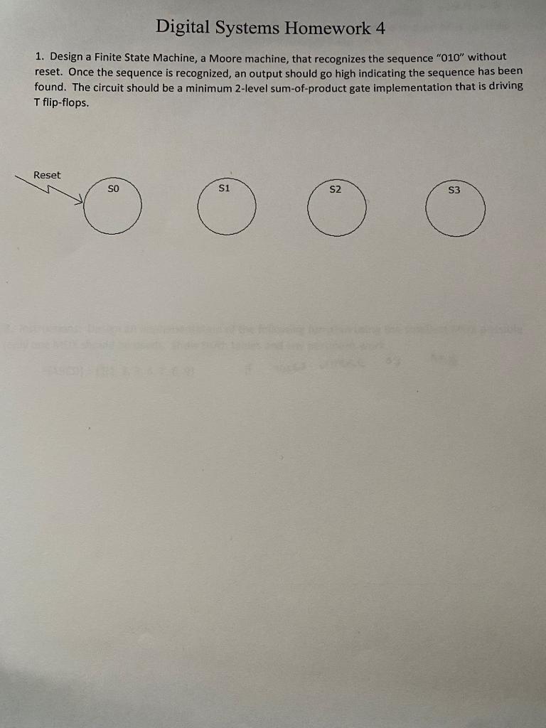 Solved Digital Systems Homework 4 1. Design a Finite State | Chegg.com