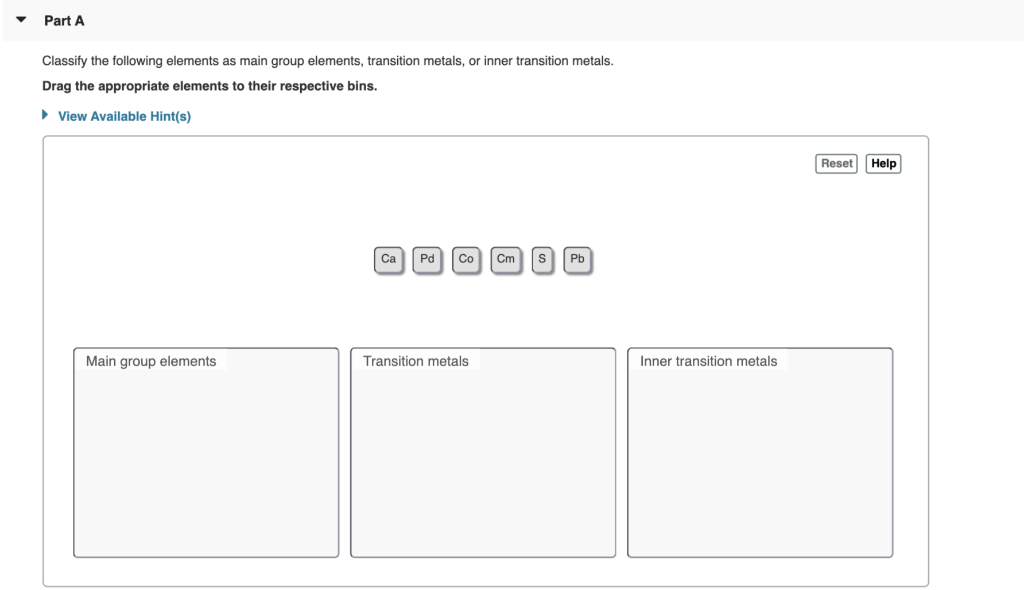 Solved Part A Classify the following elements as main group | Chegg.com