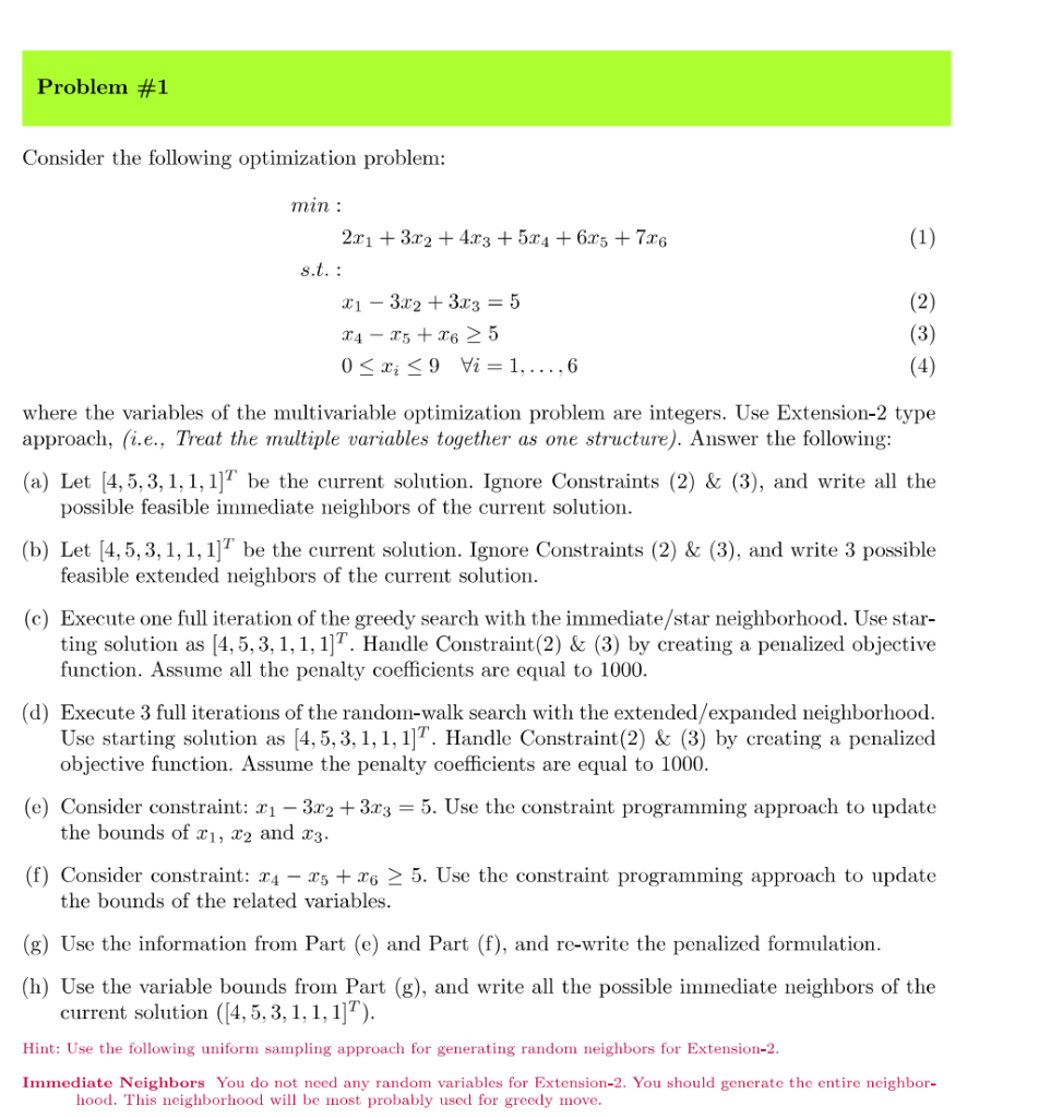 Solved Problem #1 Consider The Following Optimization | Chegg.com