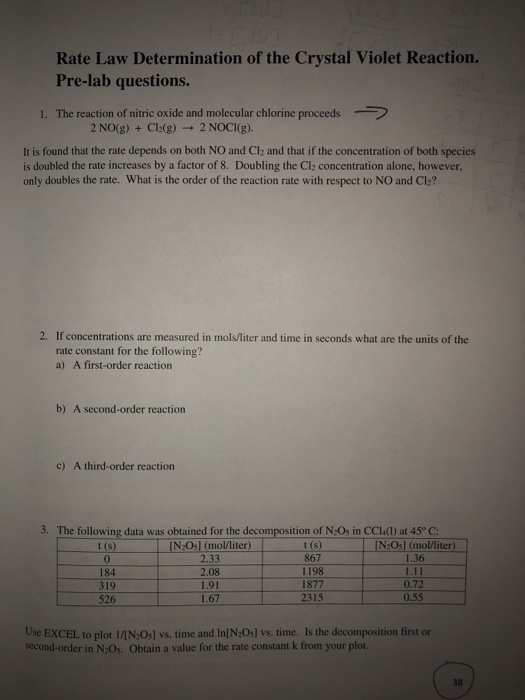 Solved Rate Law Determination of the Crystal Violet | Chegg.com