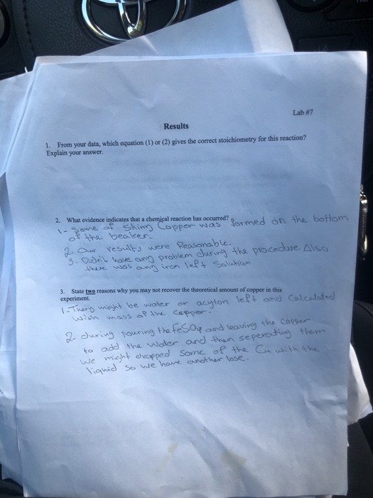 Solved Lab 7 STOICHIOMETRY The Reaction of Iron with