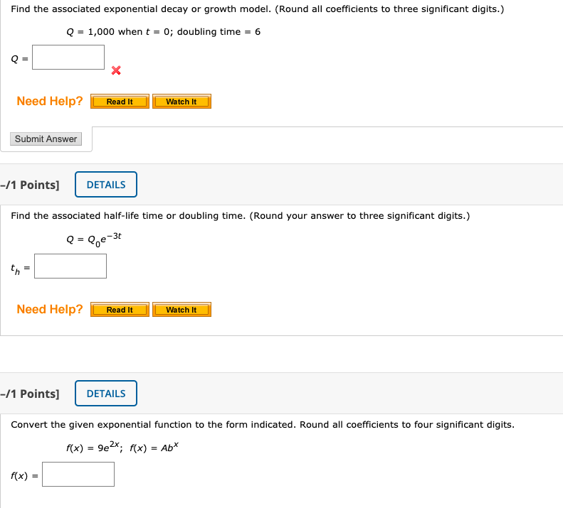 Solved Find the associated exponential decay or growth | Chegg.com