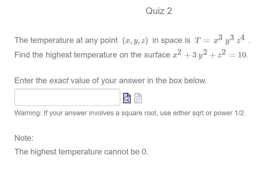 Solved The temperature at any point (x,y,z) in space is | Chegg.com
