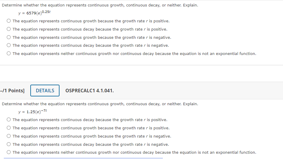 Solved Determine whether the equation represents continuous | Chegg.com