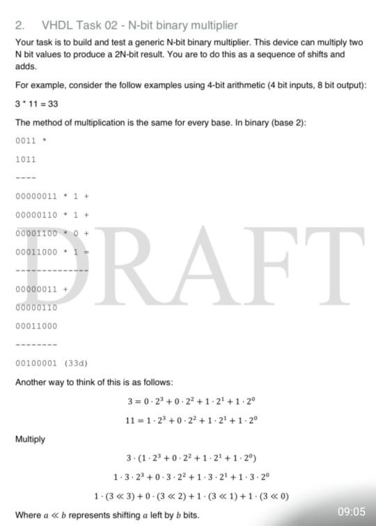 2. VHDL Task 02 - N-bit binary multiplier Your task | Chegg.com