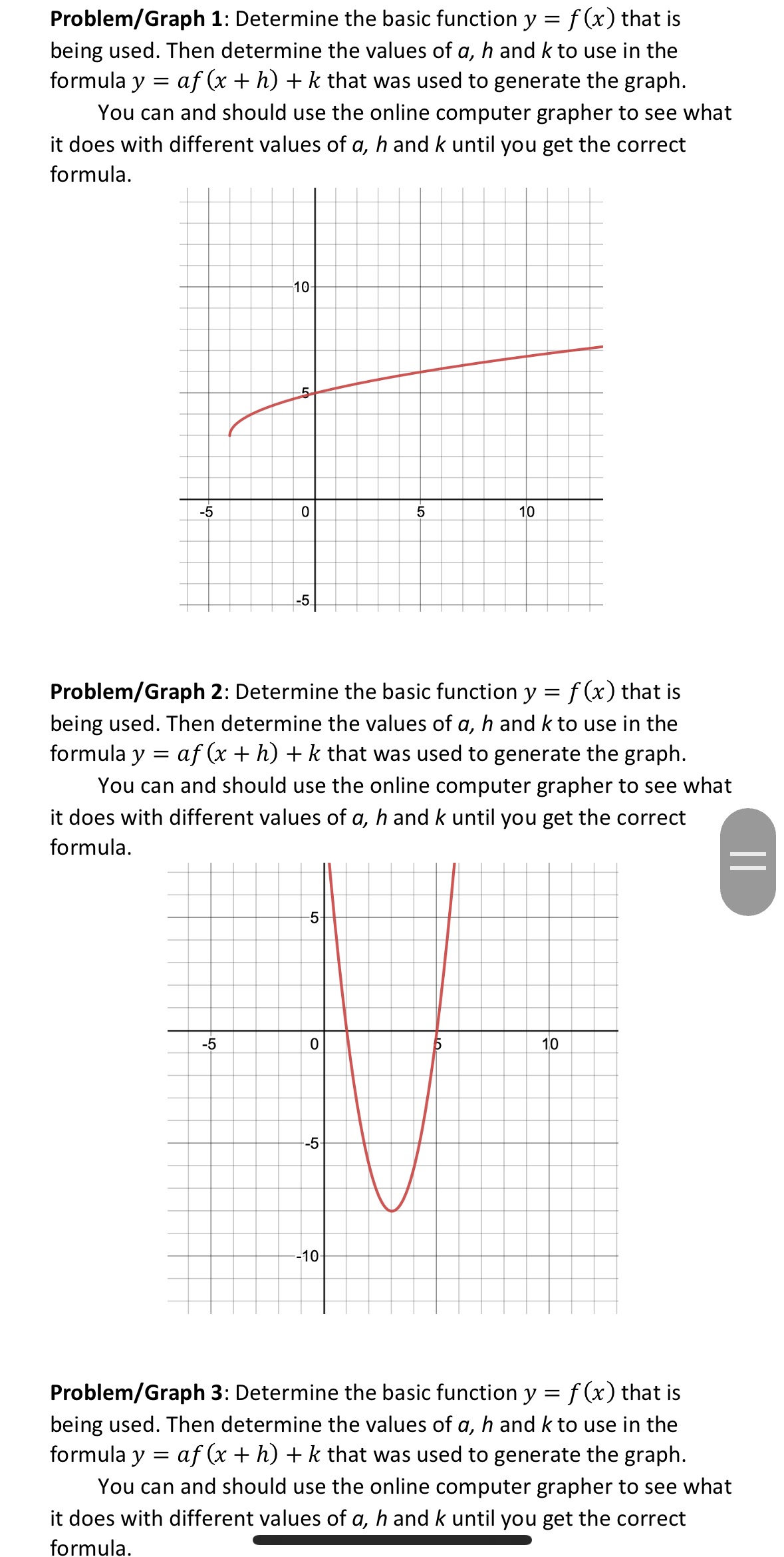 Solved Problem/Graph 1: Determine the basic function y=f(x) | Chegg.com