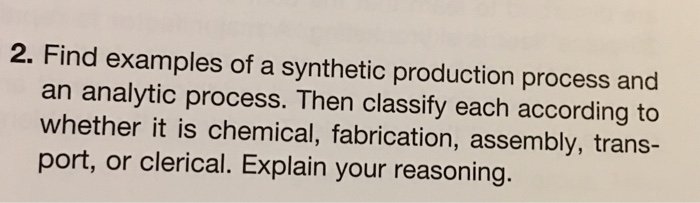 Solved 2. Find examples of a synthetic production process | Chegg.com