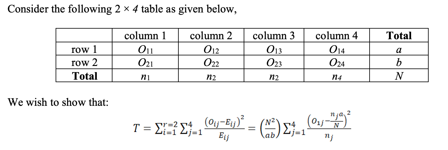 Solved Consider the following 2 x 4 table as given below, | Chegg.com