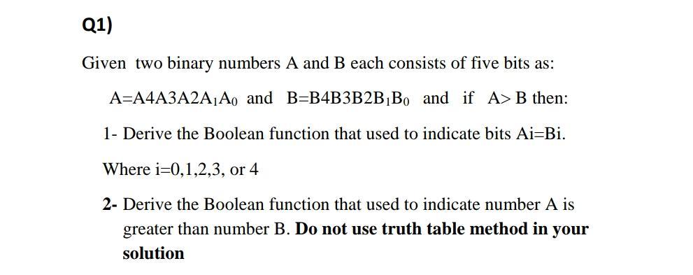 Solved Q1) Given Two Binary Numbers A And B Each Consists Of | Chegg.com