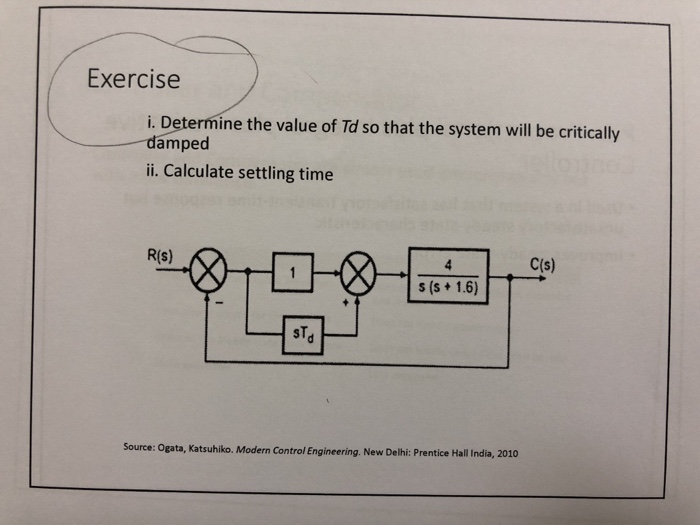 Solved Exercise i. Determine the value of Td so that the | Chegg.com