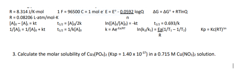 Solved R 8 314 J K Mol 1 F 96500 C 1 Mol E E E Chegg Com