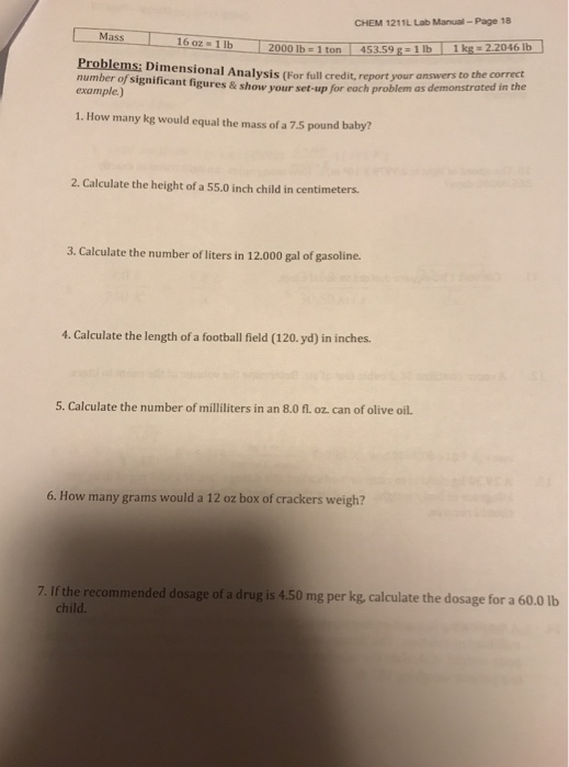 Solved CHEM 1211L Lab Manual Page 18 Mass 16 02 1 b 2000