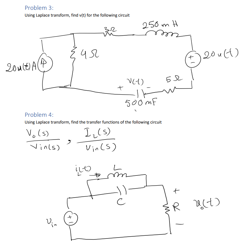 Solved Problem 3: Using Laplace Transform, Find V(t) For The | Chegg.com