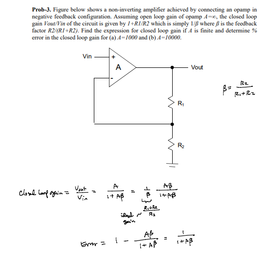 Solved Prob 3. Figure below shows a non inverting amplifier