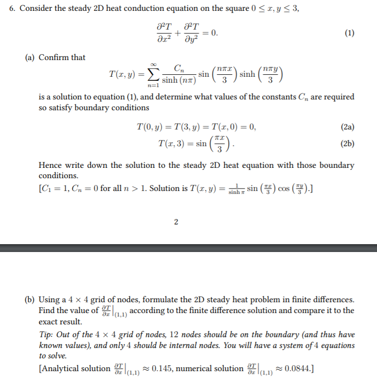 Solved + 6. Consider the steady 2D heat conduction equation | Chegg.com