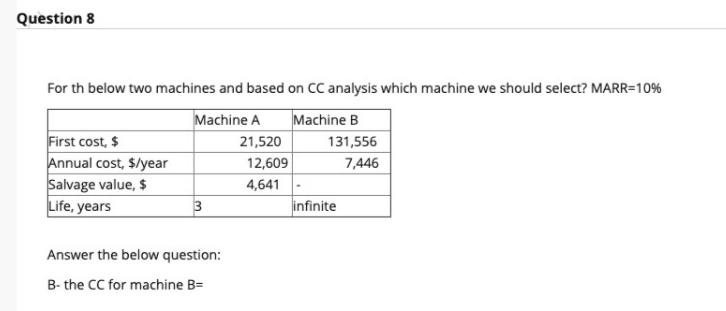 Solved Question 8 For Th Below Two Machines And Based On CC | Chegg.com