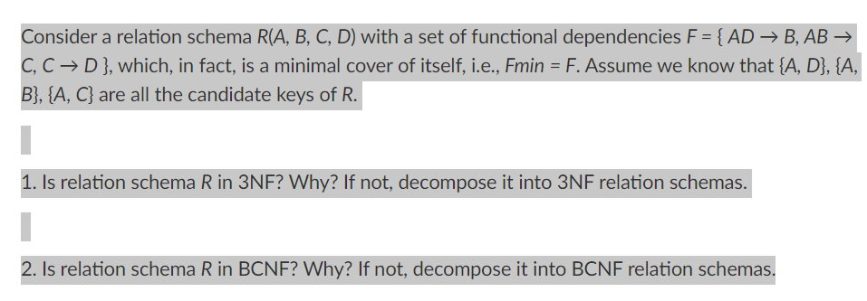 Solved Consider A Relation Schema R(A, B, C, D) With A Set | Chegg.com