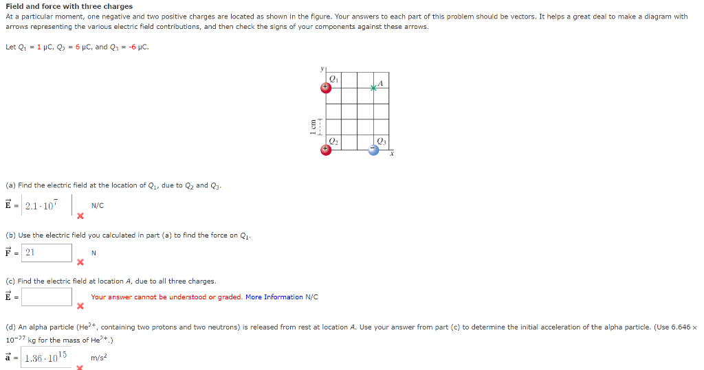 Field and force with three charges arrows representing the various electric field contributions, and then check the signs of 