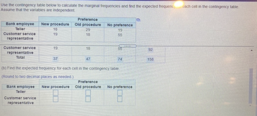 Solved Use the contingency table below to calculate the | Chegg.com image.