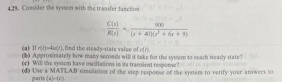 Solved 4.29. Consider the system with the transfer function | Chegg.com