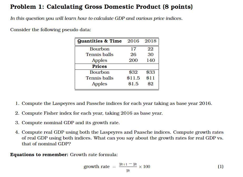 Solved Problem 1: Calculating Gross Domestic Product ( 8 | Chegg.com