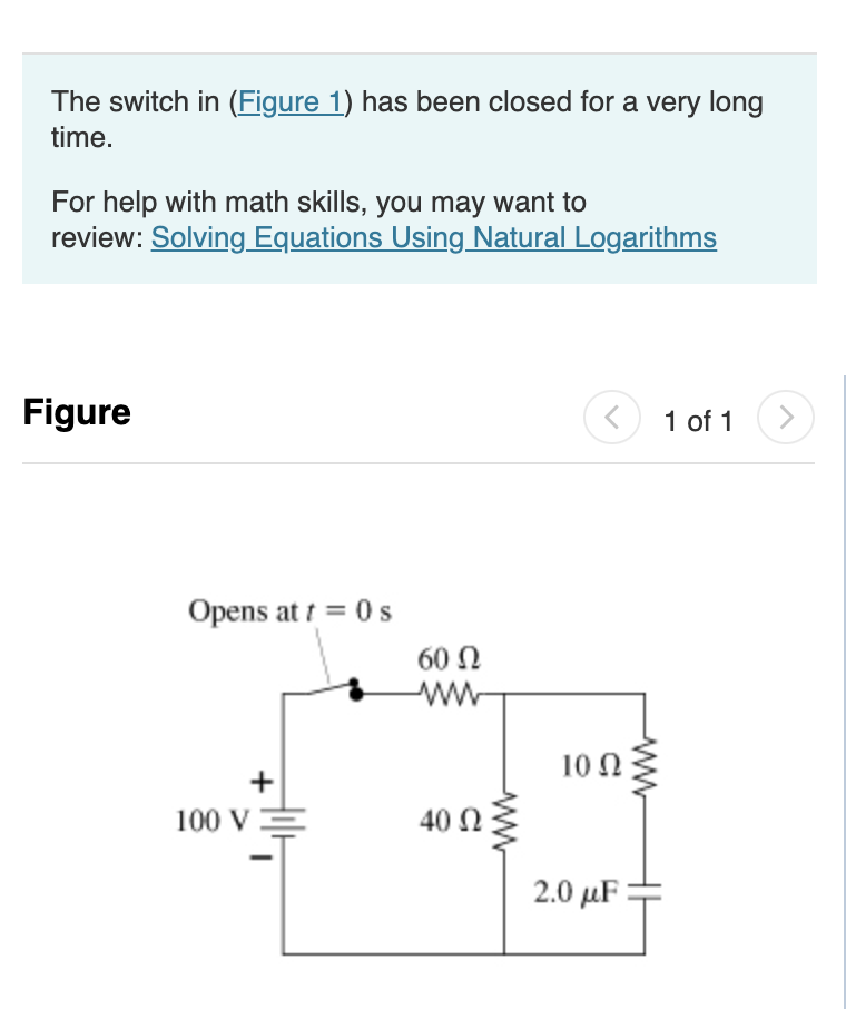 Solved The switch in (Figure 1) has been closed for a very | Chegg.com
