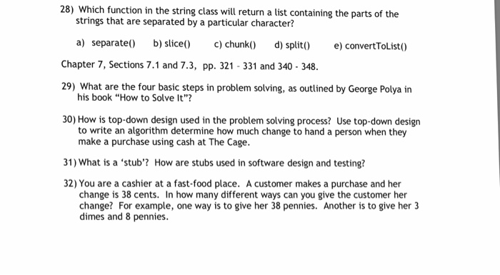 Solved 28) Which function in the string class will return a | Chegg.com