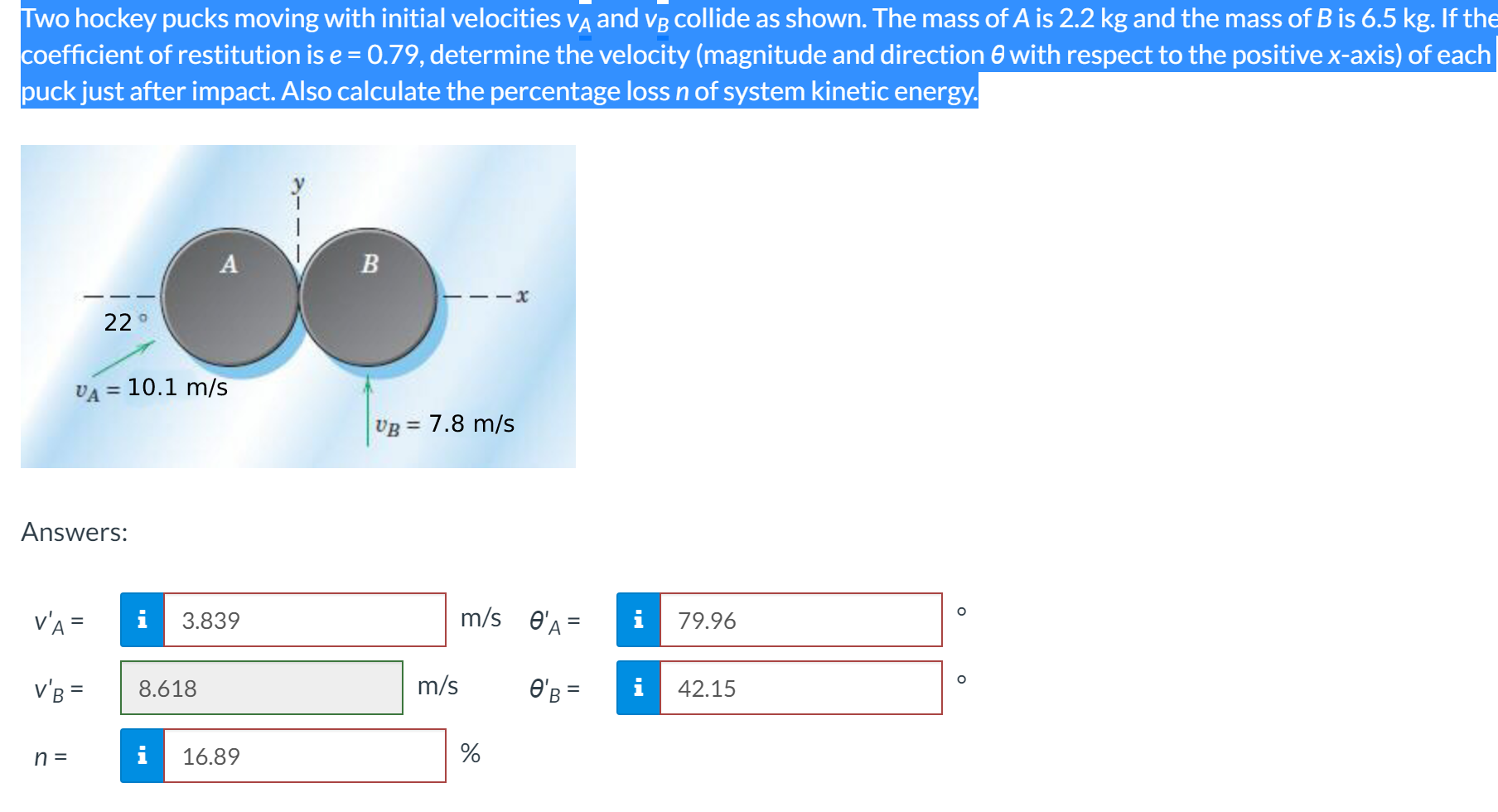 Solved Two hockey pucks moving with initial velocities vA | Chegg.com