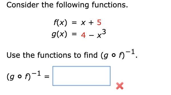Solved Consider the following functions. f(x) = x + 5 g(x) = | Chegg.com