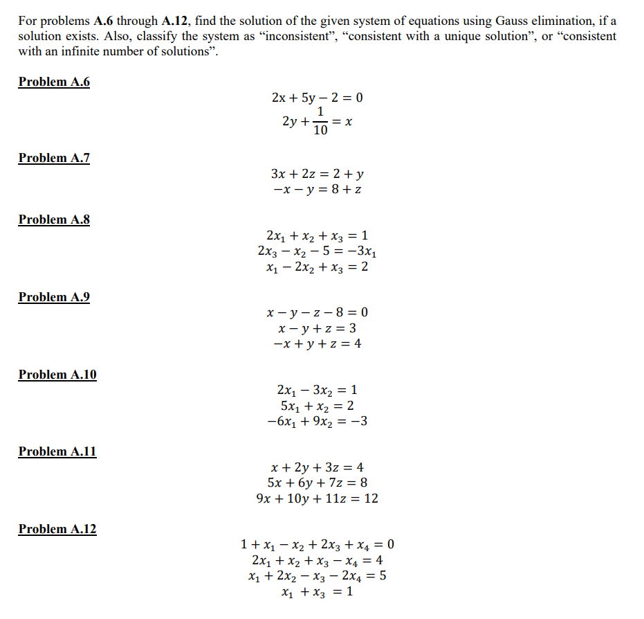 Solved For problems A.6 through A.12, find the solution of | Chegg.com