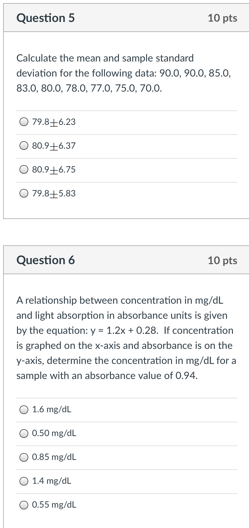 Solved Question 5 10 pts Calculate the mean and sample | Chegg.com