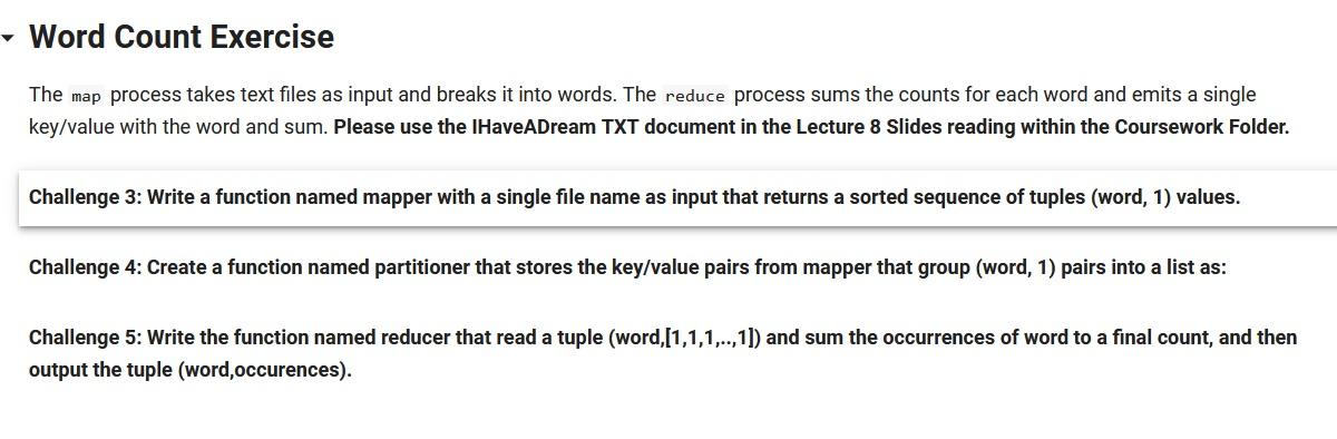 Solved Word Count Exercise The map process takes text files | Chegg.com