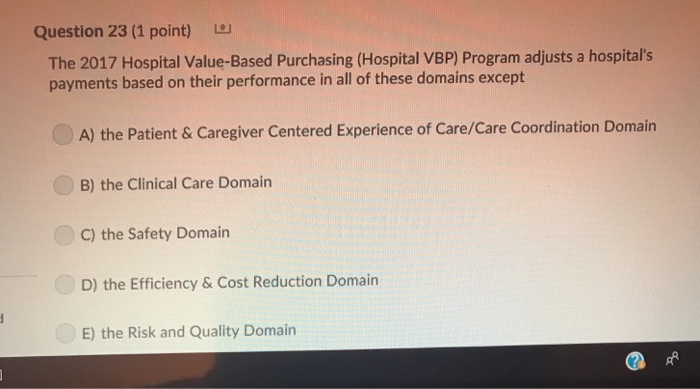 Solved Question 23 (1 Point) The 2017 Hospital Value-Based | Chegg.com