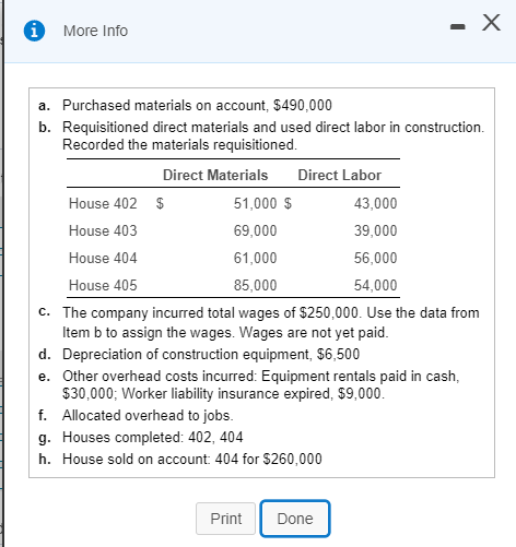 Solved More Info a. Purchased materials on account, $490,000 