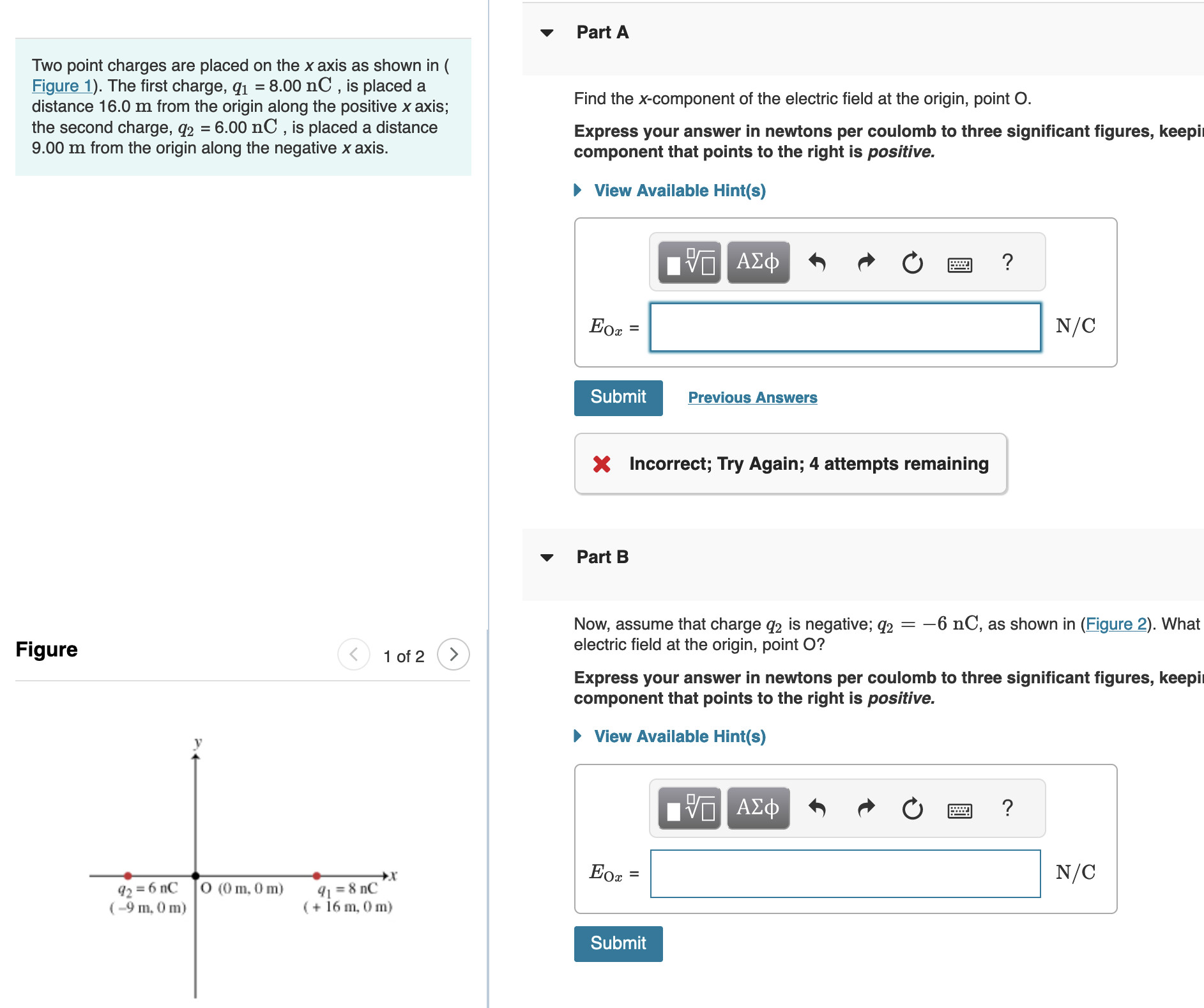 Solved Two Point Charges Are Placed On The X Axis As Shown | Chegg.com