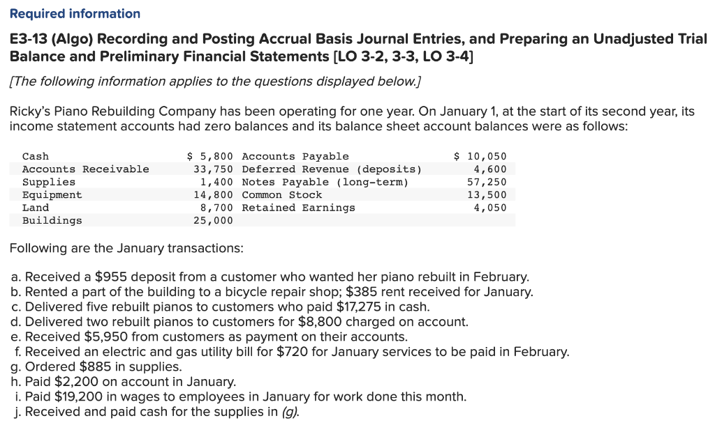 Solved E313 (Algo) Recording and Posting Accrual Basis