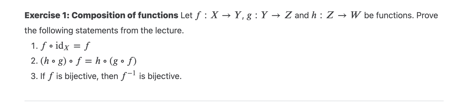 Solved Exercise 1: Composition of functions Let f:X→Y,g:Y→Z | Chegg.com