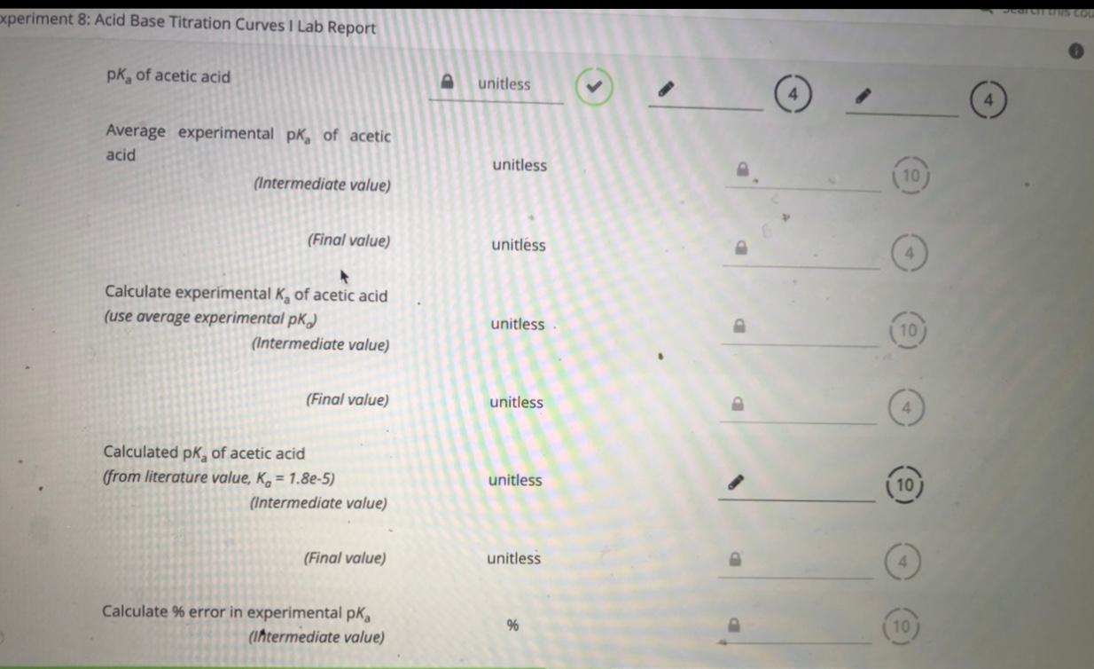Solved meriment 8 Acid Base Titration Curves I Lab Report