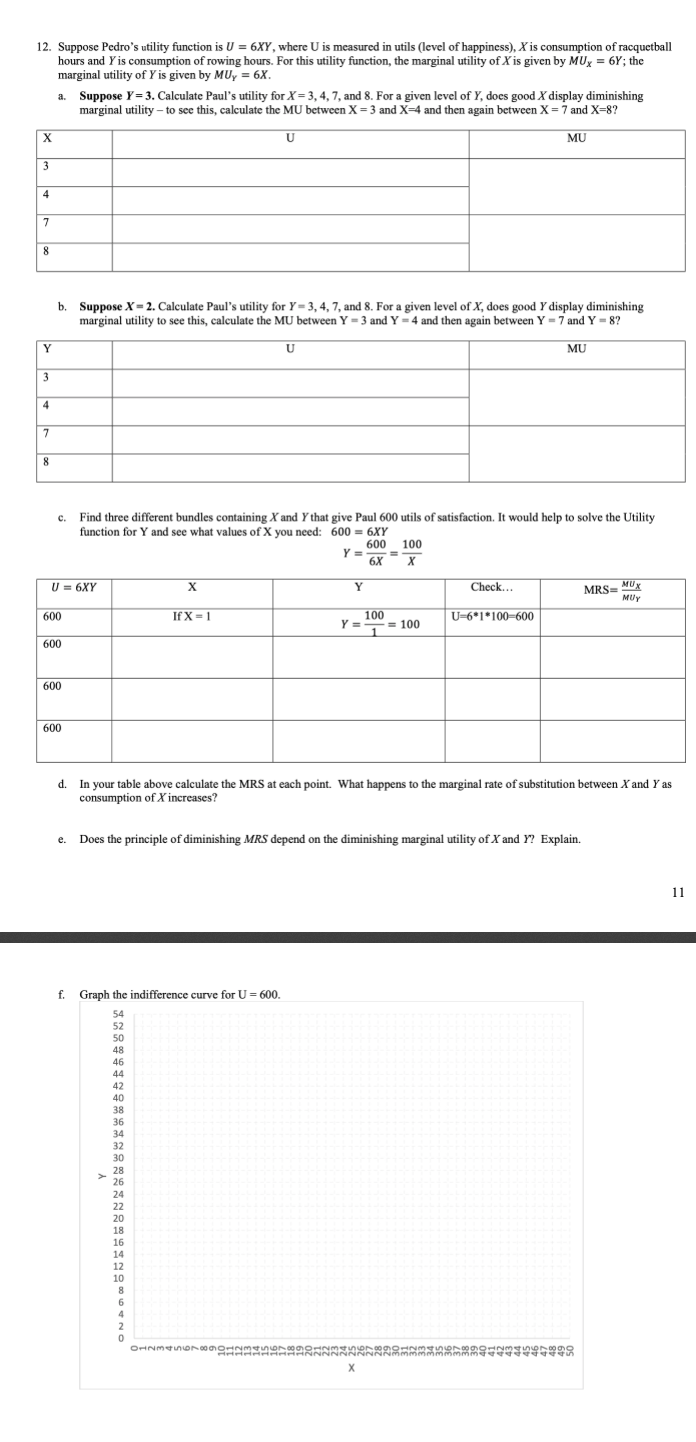 Solved 12 Suppose Pedro S Utility Function Is U 6xy W Chegg Com