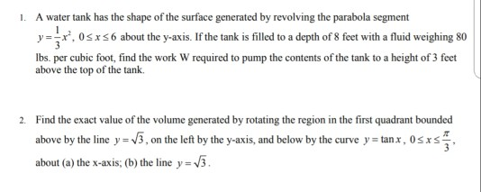Solved I. A water tank has the shape of the surface | Chegg.com