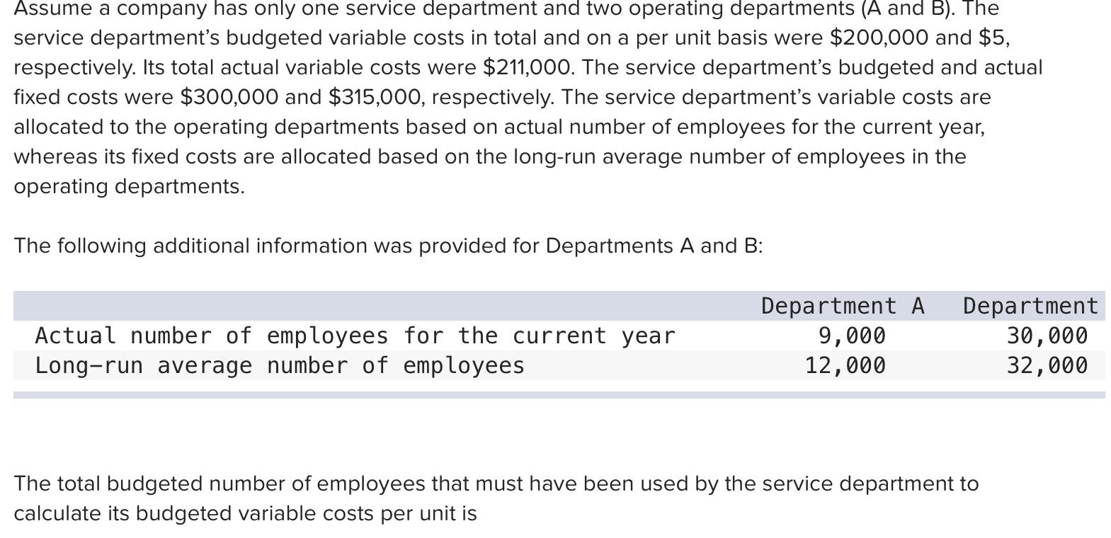 Solved Assume A Company Has Only One Service Department And | Chegg.com