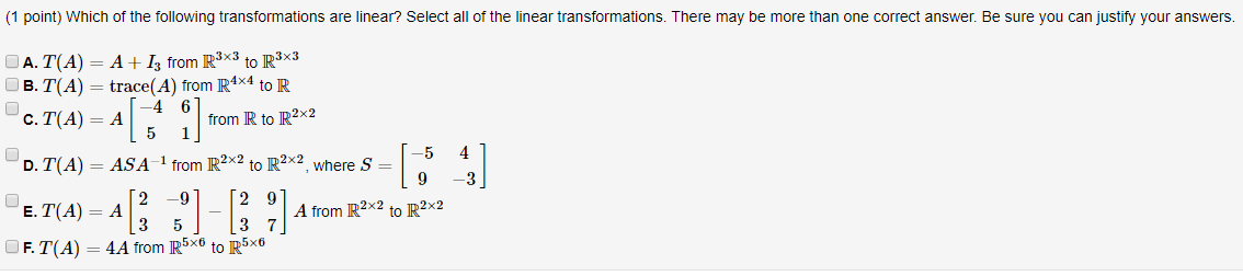 Solved (1 point) Which of the following transformations are | Chegg.com