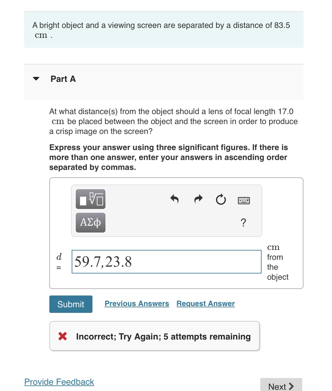 Solved A bright object and a viewing screen are separated by | Chegg.com