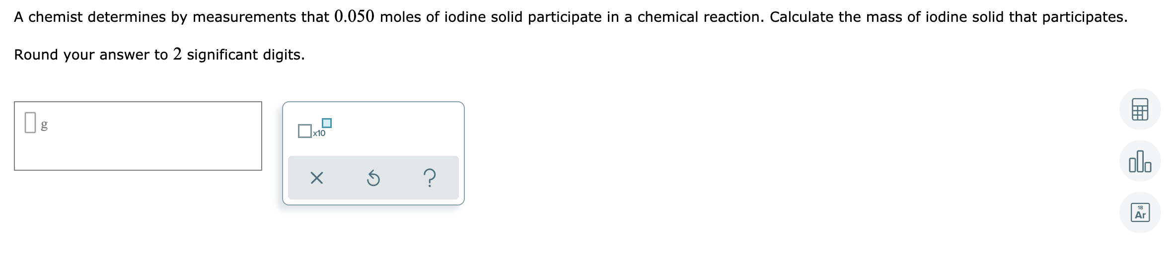 Solved A chemist determines by measurements that 0.050 moles | Chegg.com